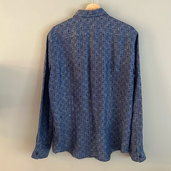 Hugo Boss Geometric 100% Linen Button Down Shirt Large - Picture 3 of 10